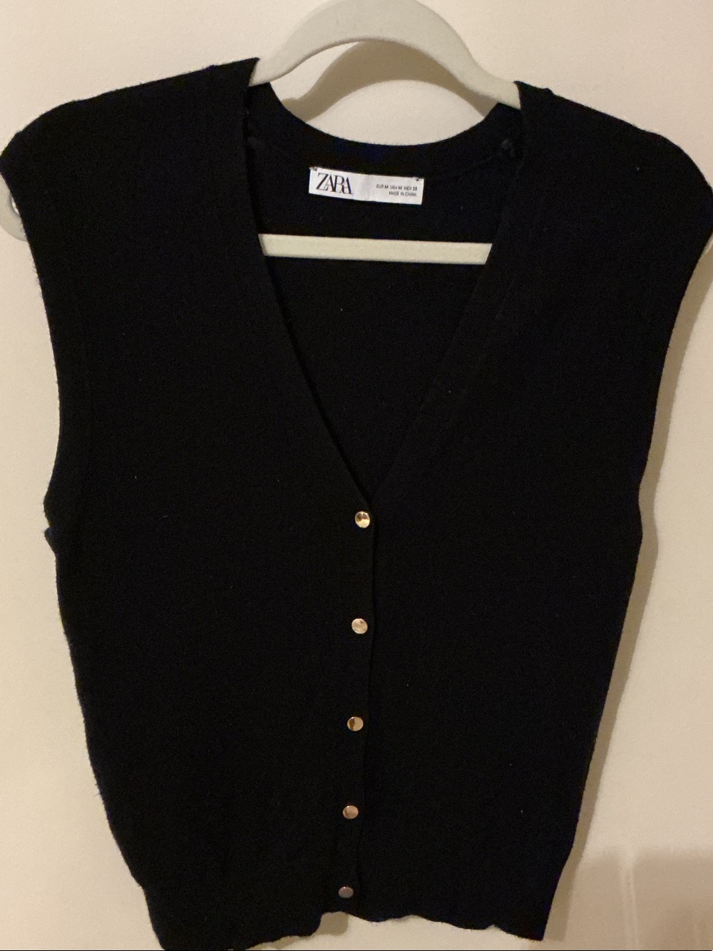 Zara Black Sleeveless V-Neck Knit Vest with Gold Buttons